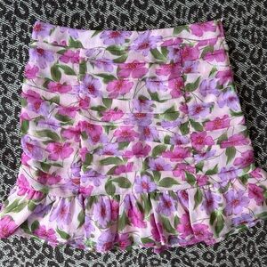 Beautiful Pink and Purple Floral Ruffled Skirt with Ruching Detail, size M